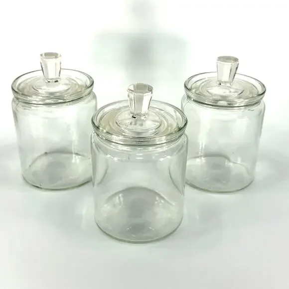 Set 3 Vintage Glass Apothecary Storage Jars 5" Painted Pink Flowers Cottage - Picture 8 of 8